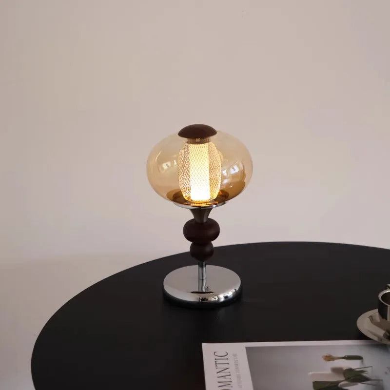 Solid wood rechargeable table lamp with touch control for dimming and three colour options