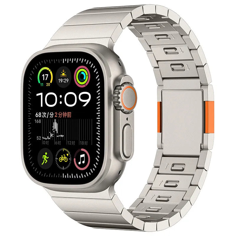 Stainless steel magnetic buckle watch strap for Apple Watch in black and silver colours