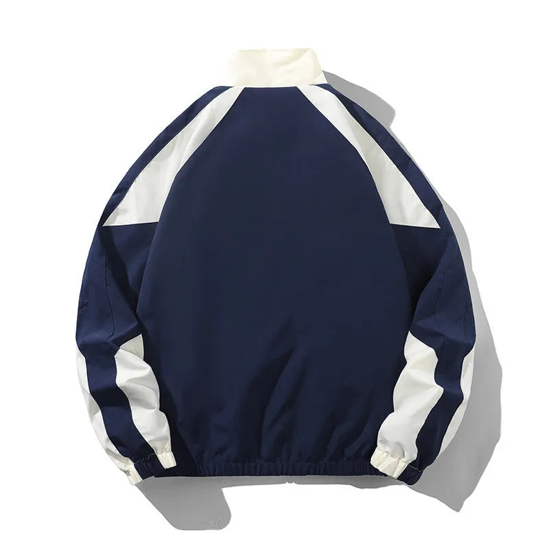 Men's black loose-fit casual jacket with contrast stitching and side pockets for spring and autumn.