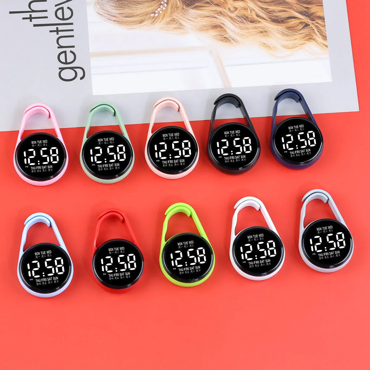 Electronic digital watch with luminous LED display and plastic waterproof casing