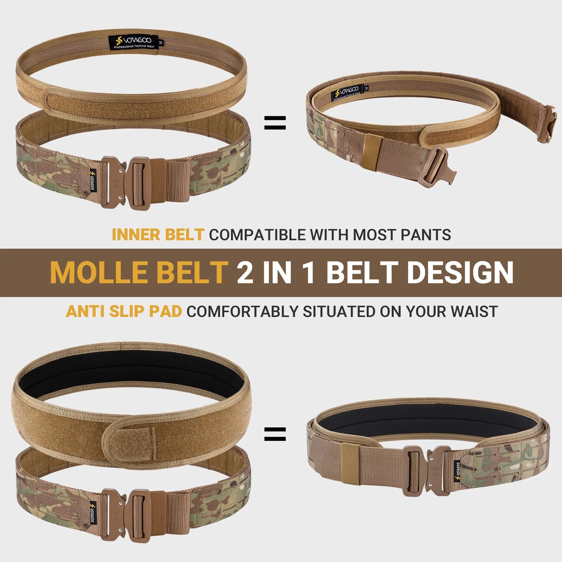 VOTAGOO 2-inch wide nylon tactical belt with alloy quick-release buckle in CP camouflage colour