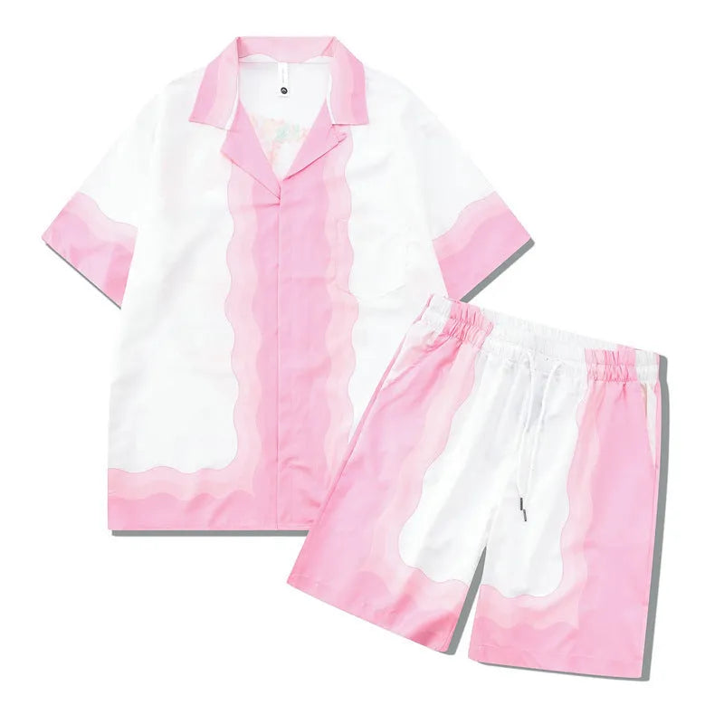 Plaid short sleeve shirt and trouser outfit for teenagers in European American style