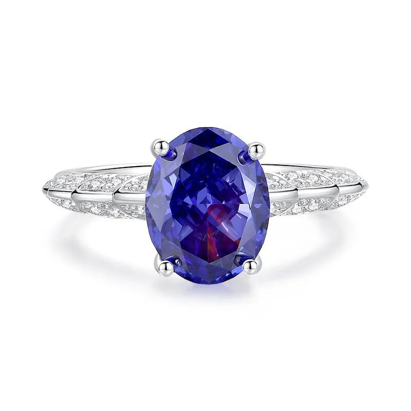 Heart-shaped 925 sterling silver ring with a colour zircon stone in a diamond ice flower cut.