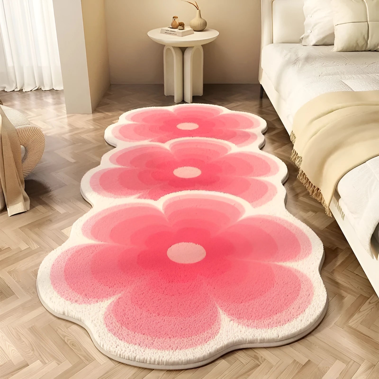 Flower shaped cartoon alien bedside blanket in gradient flower pink colour pattern
