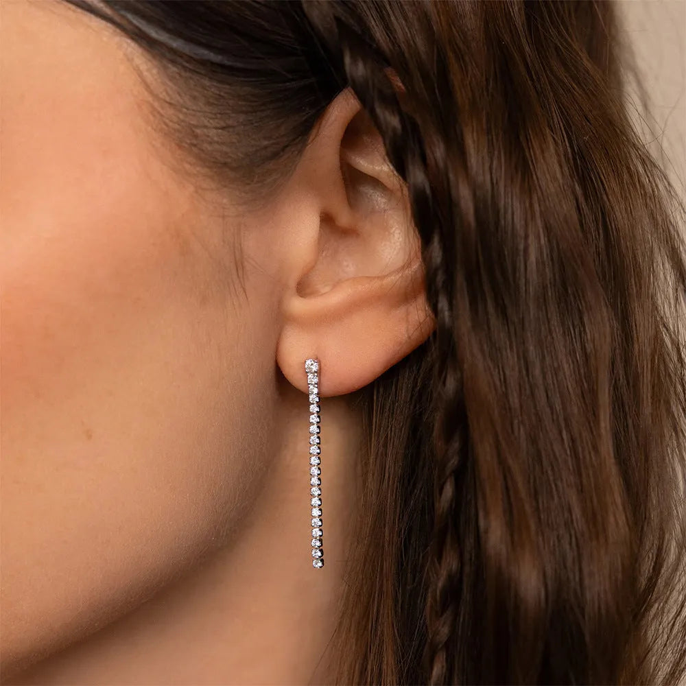 Women's geometric zircon earrings with Chinese style lines in stainless steel, gold and steel colour options