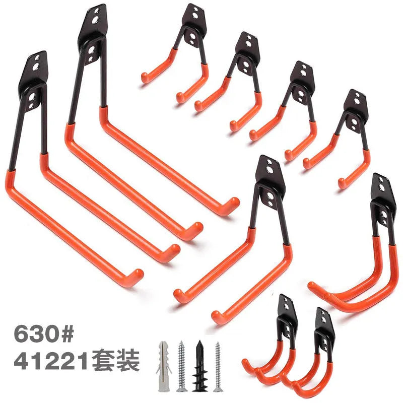 Carbon steel fixed storage hook for wire-wrap board, shown in bright orange