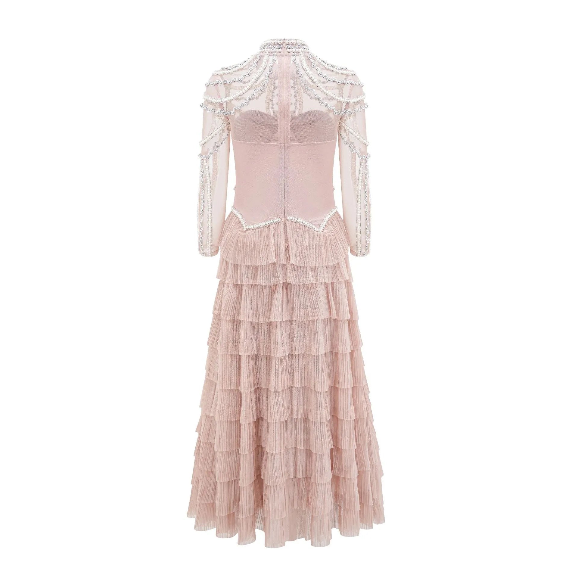 Women's long sleeve beaded dress in polyester fabric with three-dimensional decoration