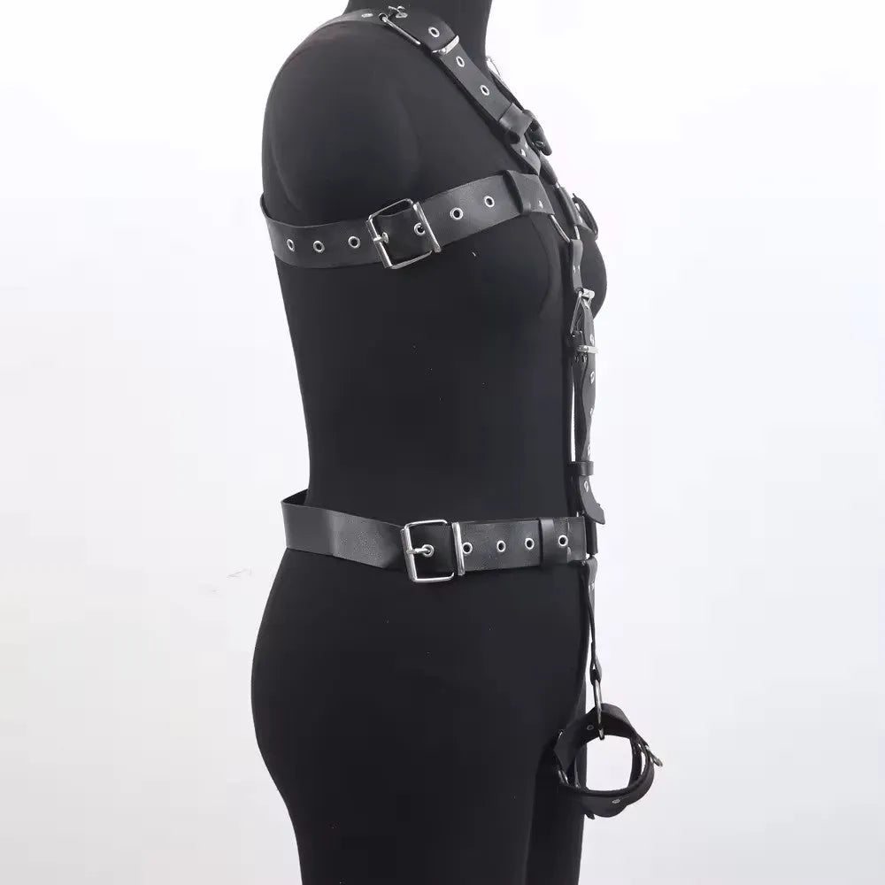 Black imitation leather shapewear belt with thin width and pin buckle fastening