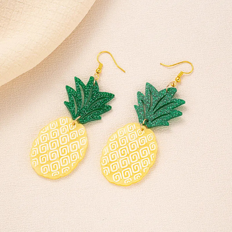 Alloy hook earrings with a blue acrylic jackfruit-shaped drop pendant.