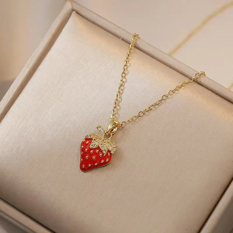 Delicate titanium steel necklace with a small cherry charm on an O-ring chain.