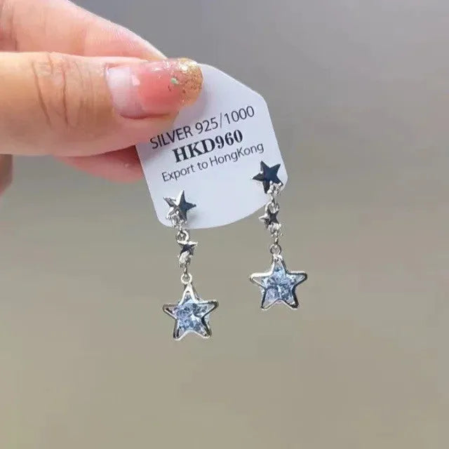 Women's geometric heart-shaped alloy earrings with rhinestones, stars and tassels