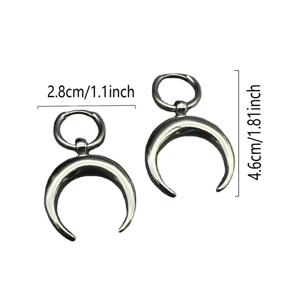 Silver vintage gothic moon large hoop earrings with geometric design and ear clip fastening