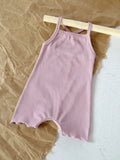 Baby sunken stripe camisole one-piece romper in modal fabric, pullover style, sleeveless, available in purple and cerise