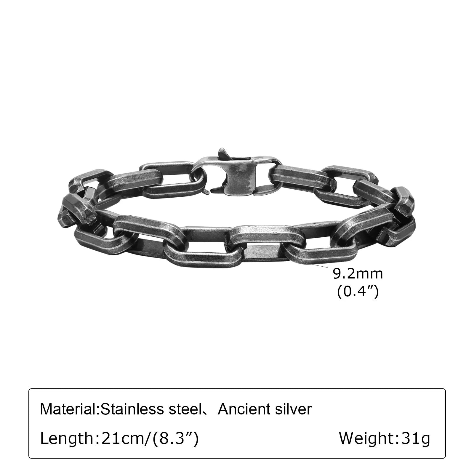 Men's titanium steel square link bracelet in electroplated black finish with geometric design