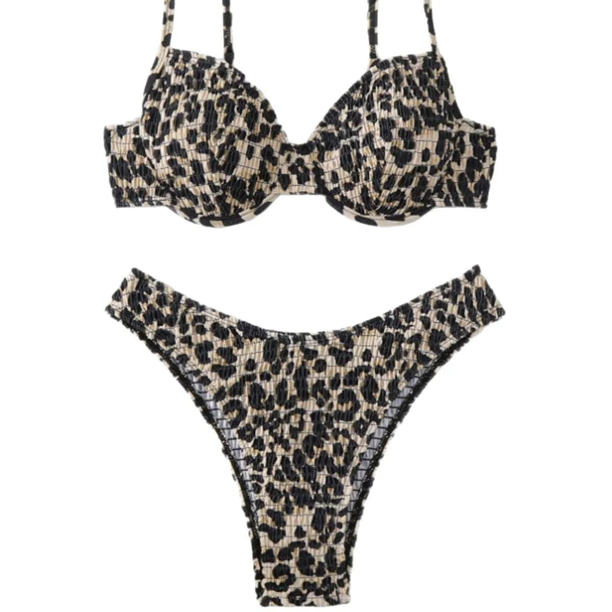 Leopard print bikini swimsuit for women with backless design in brown mixed colour