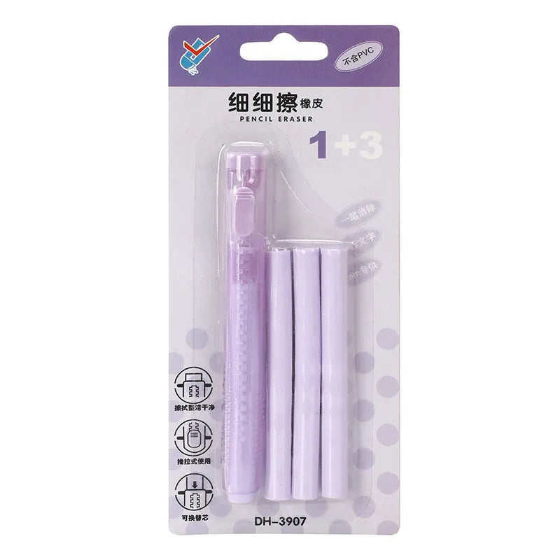 Push type children's automatic eraser in four colours with 12x8cm PVC construction
