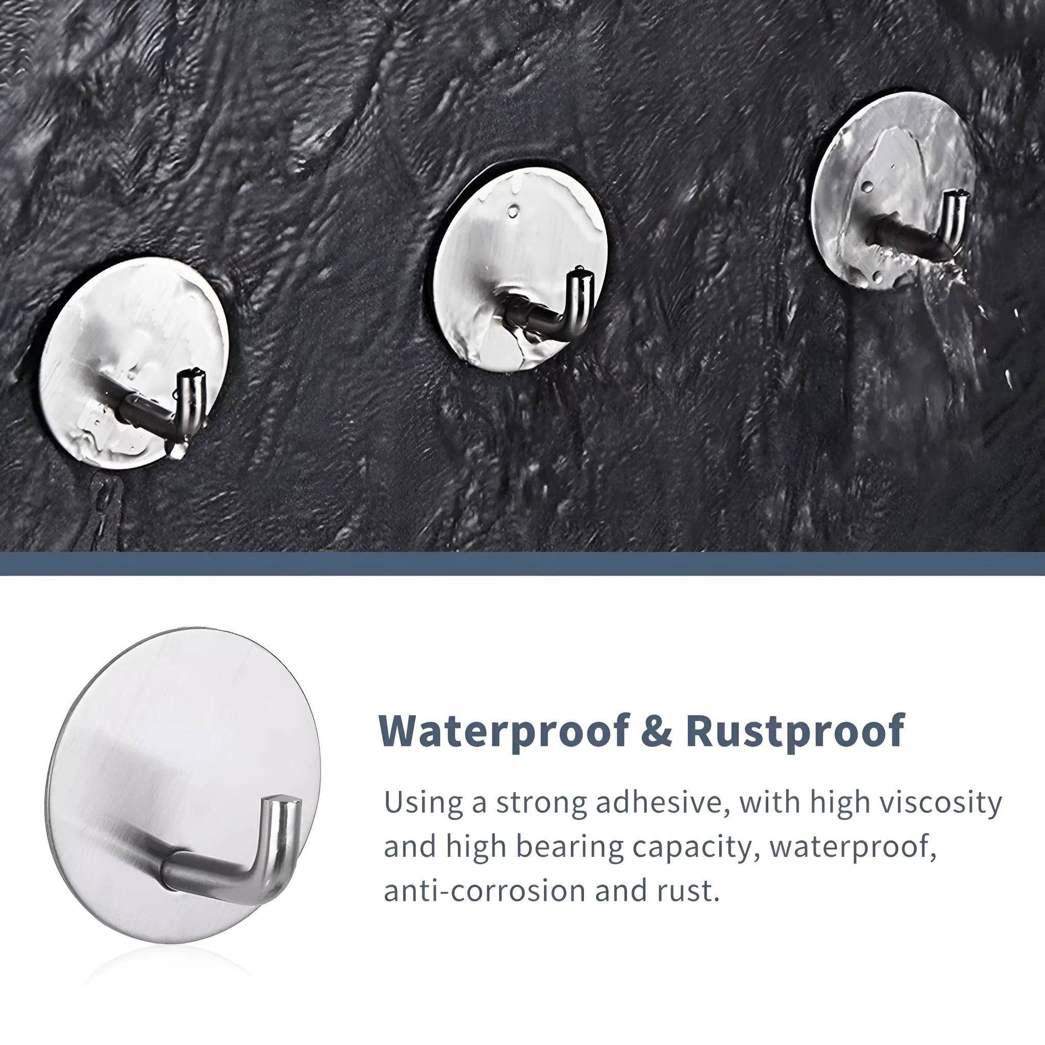 Stainless steel self-adhesive wall hook in black and polished finishes