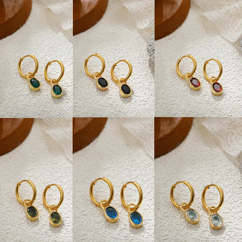 Women's retro oval zircon earrings in copper showing elliptical design
