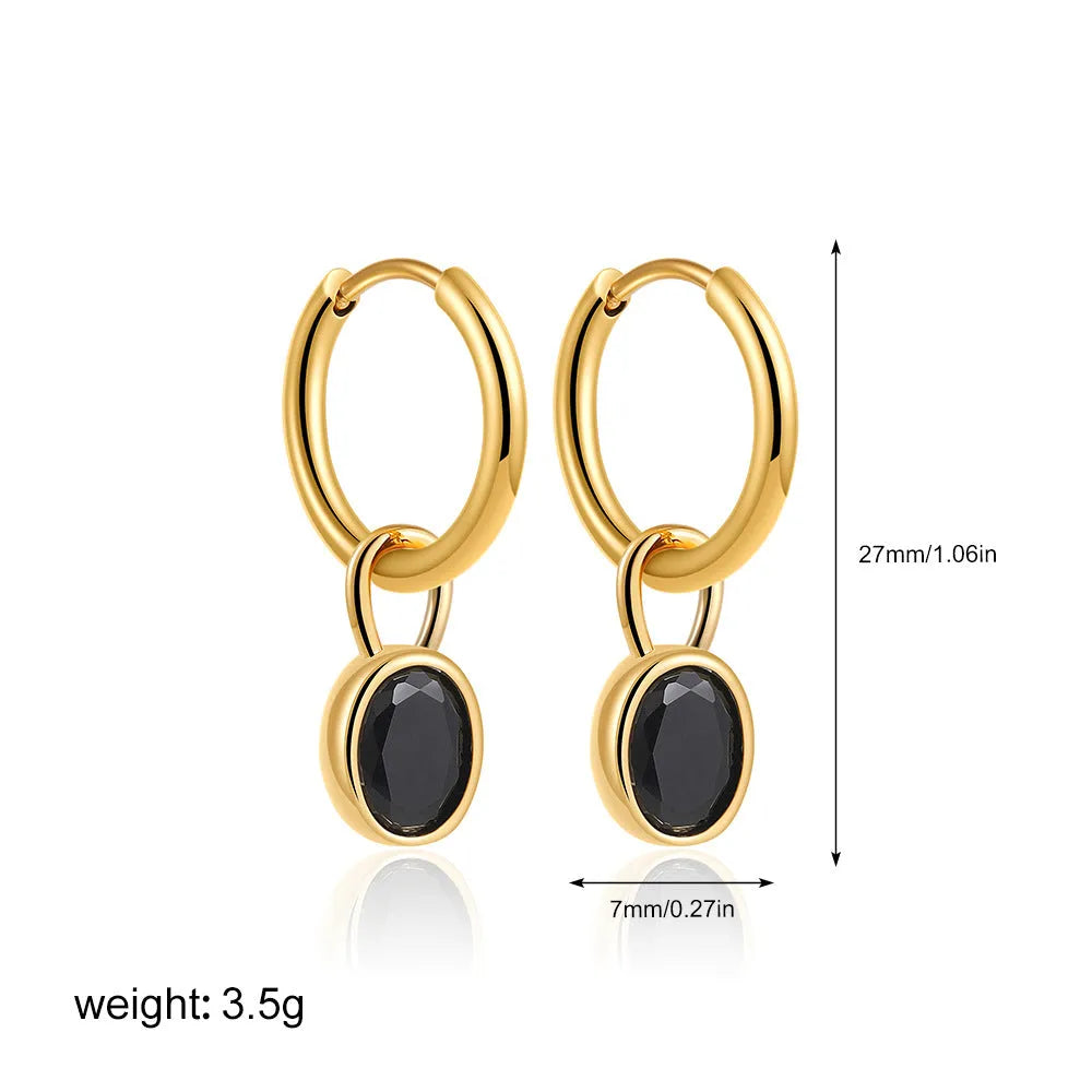 Women's retro oval zircon earrings in copper showing elliptical design
