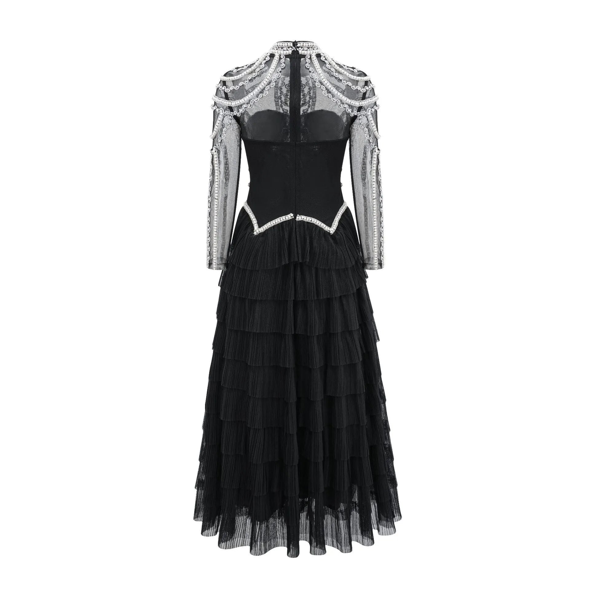 Women's long sleeve beaded dress in polyester fabric with three-dimensional decoration