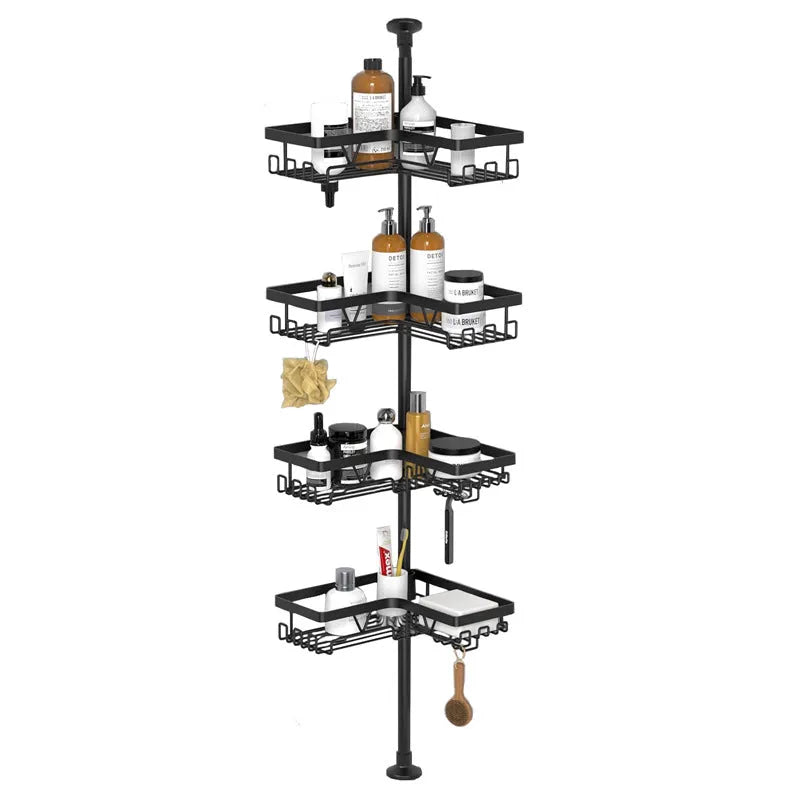 Retractable stainless steel bathroom storage rack with four layers and hole-free installation