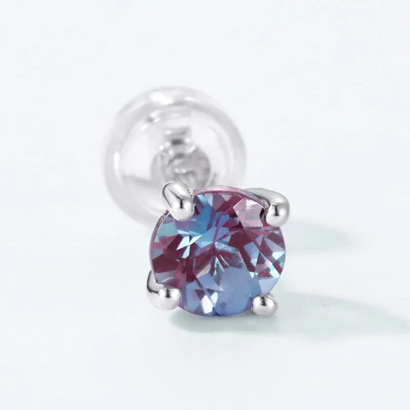 925 sterling silver Alexander stone ear studs with round cultivate alexandrite gemstones