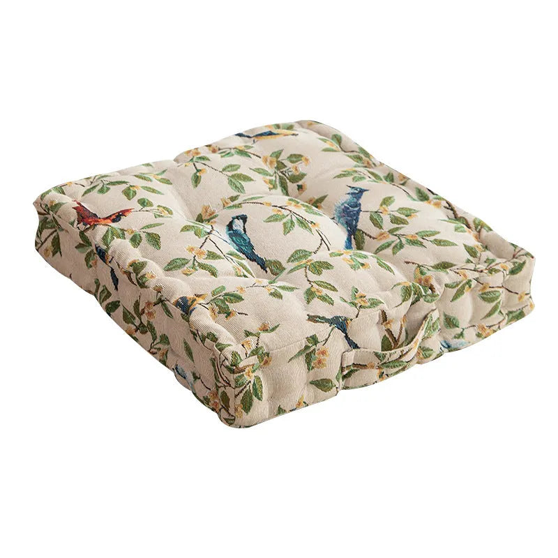 Square floral dining chair cushion for back and waist support, showing 40x40x8cm dimensions.