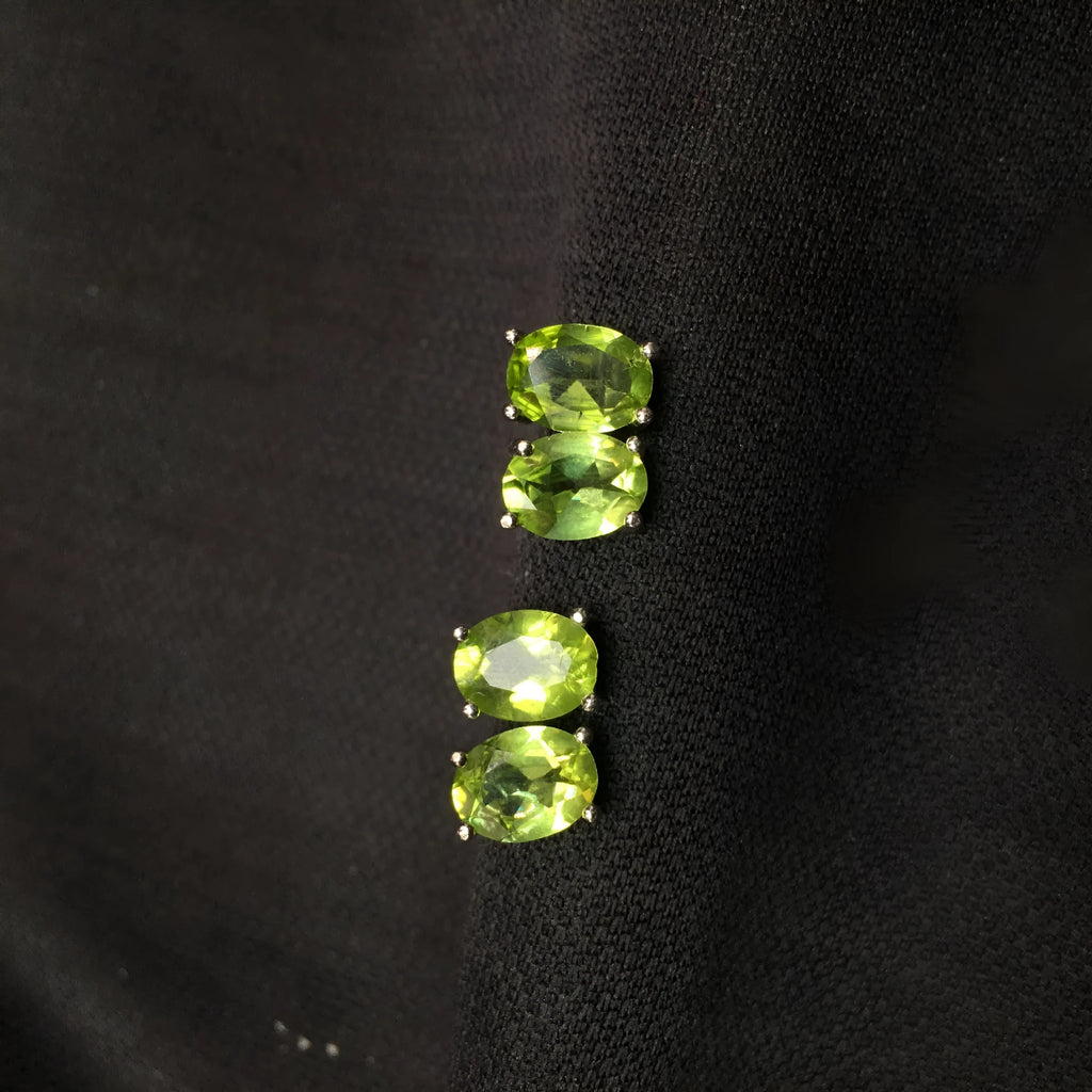 Grass green natural olivine faceted stud earrings in S925 sterling silver with 6×8mm oval stones