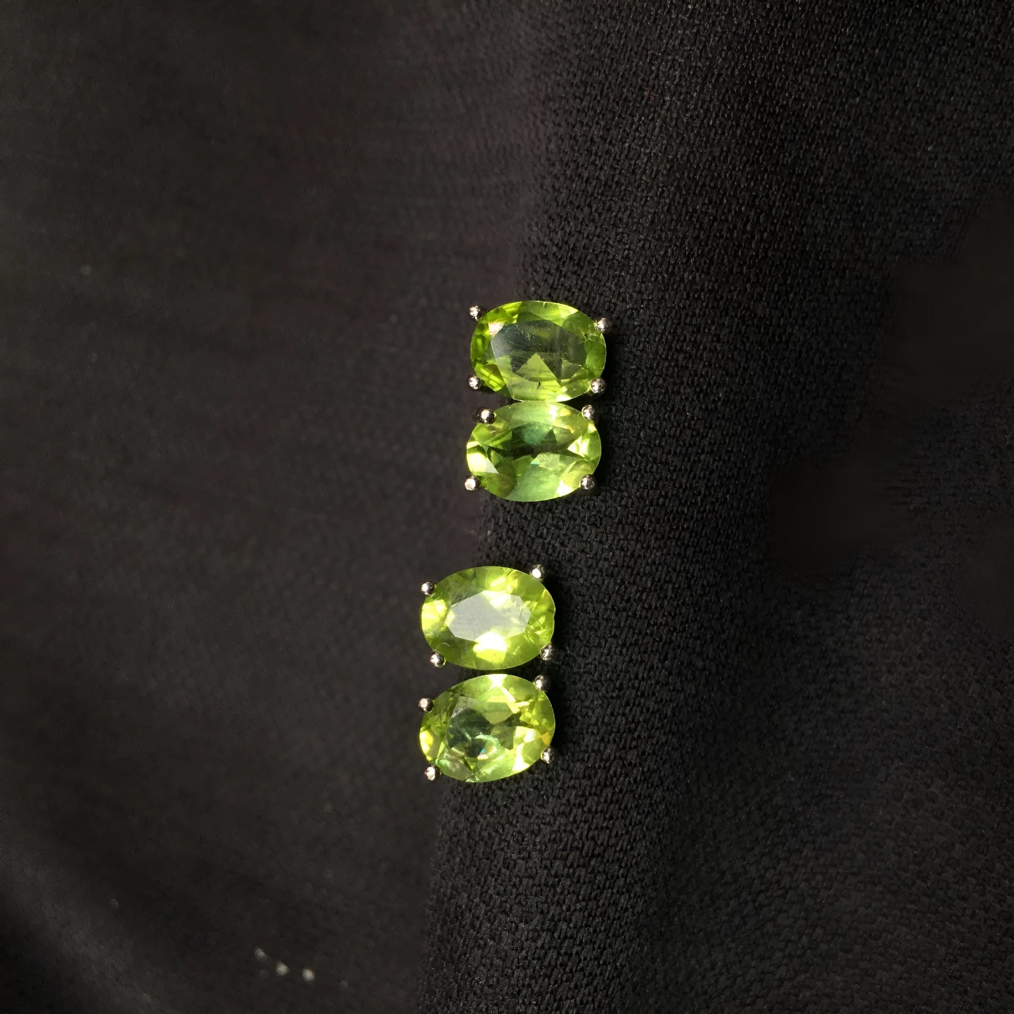 Grass green natural olivine faceted stud earrings in S925 sterling silver with 6×8mm oval stones