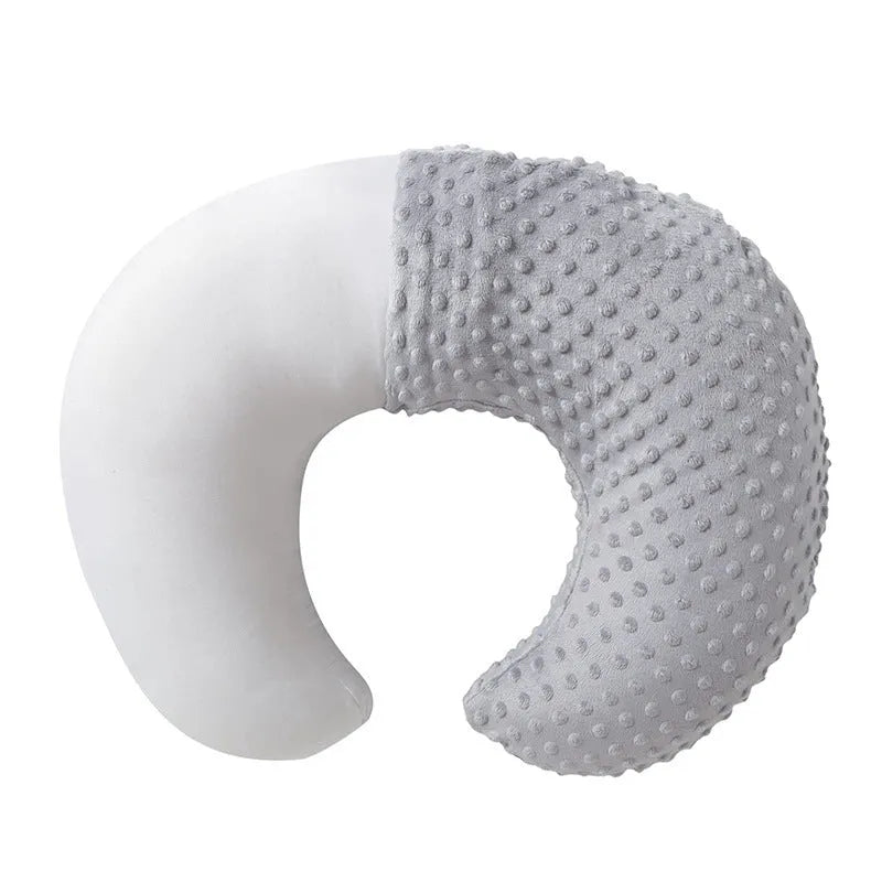 Multifunctional nursing pillow with grey, blue, pink, and yellow pillowcase covers for breastfeeding support.