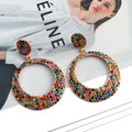 Colourful alloy metal large round pendant earrings with diamond design for women