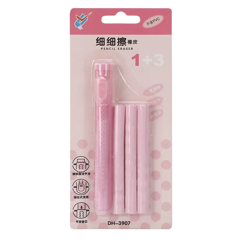 Push type children's automatic eraser in four colours with 12x8cm PVC construction