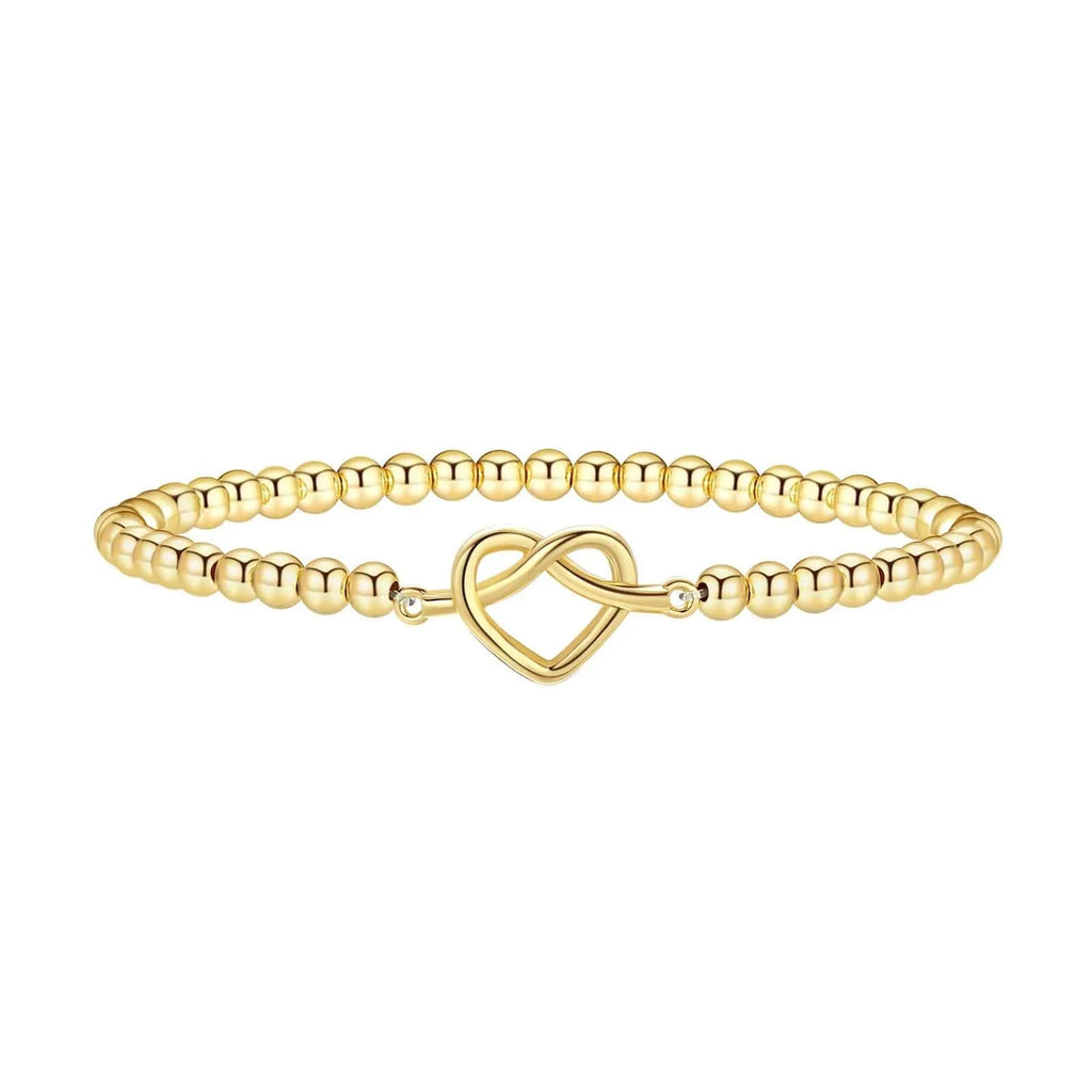Adjustable stainless steel beaded bracelet for women in a geometric design with round beads.