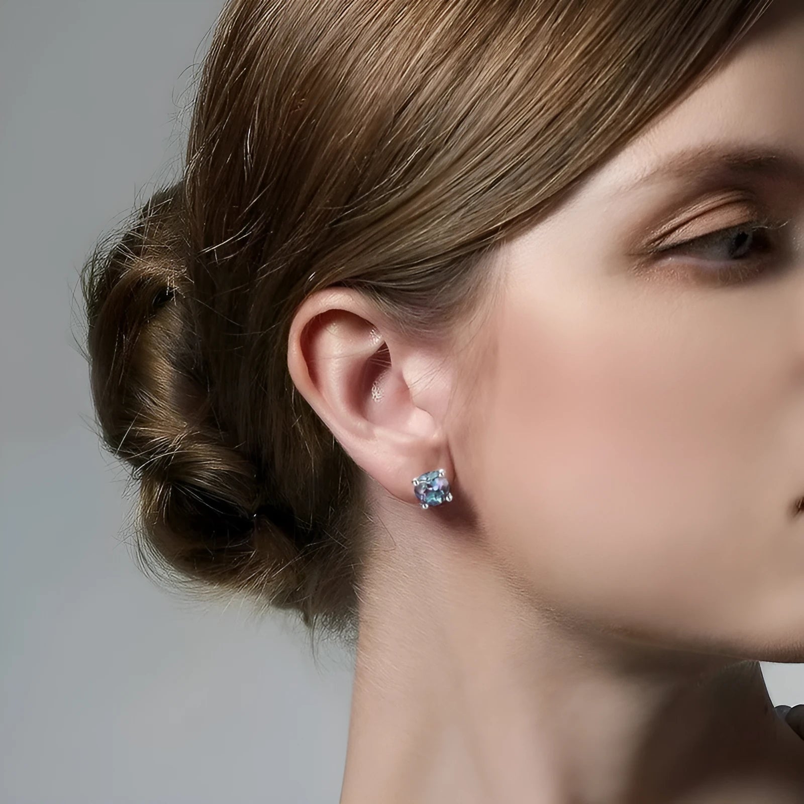 925 sterling silver Alexander stone ear studs with round cultivate alexandrite gemstones