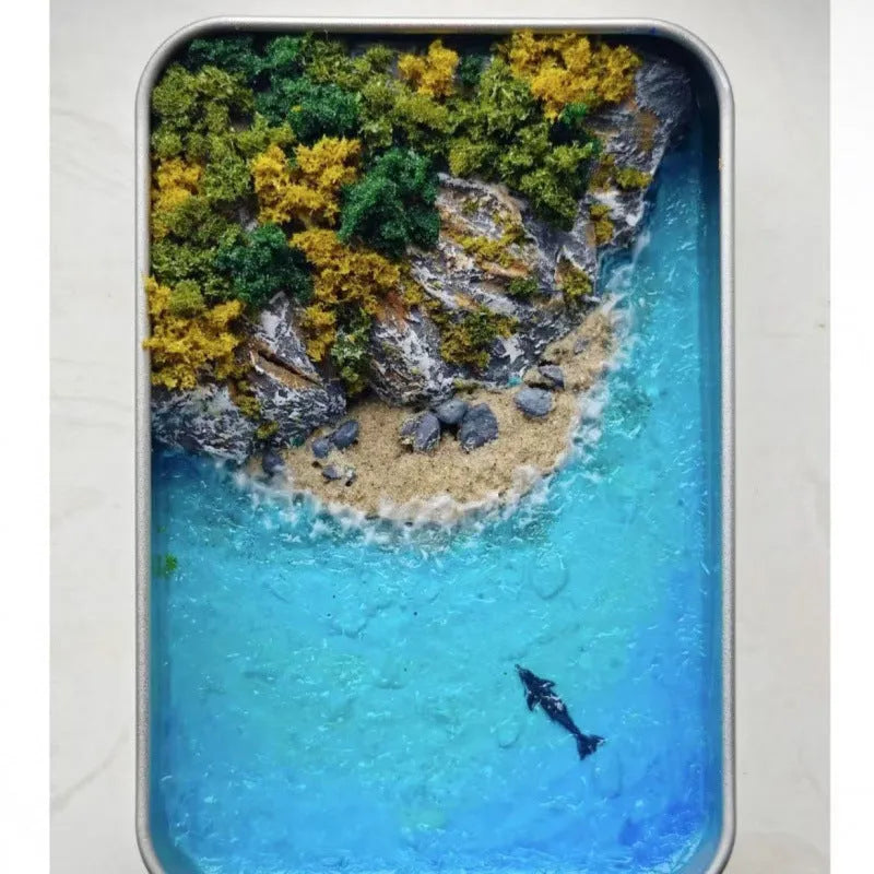 DIY bamboo marine landscape handmade model ornament with whale and island theme options