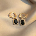 Black geometric quadrilateral copper earrings with zircon detailing and French court retro styling