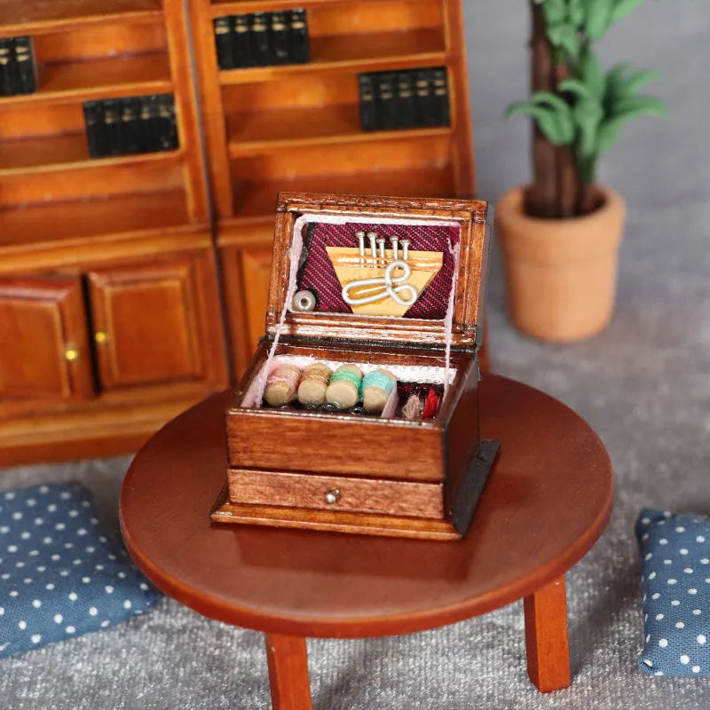 Vintage wooden sewing machine miniature ornament with European style design and birch construction