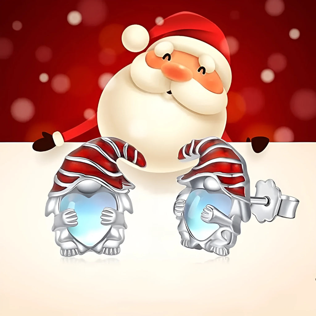 Women's Santa Claus heart-shaped earrings with white gold electroplated finish on copper