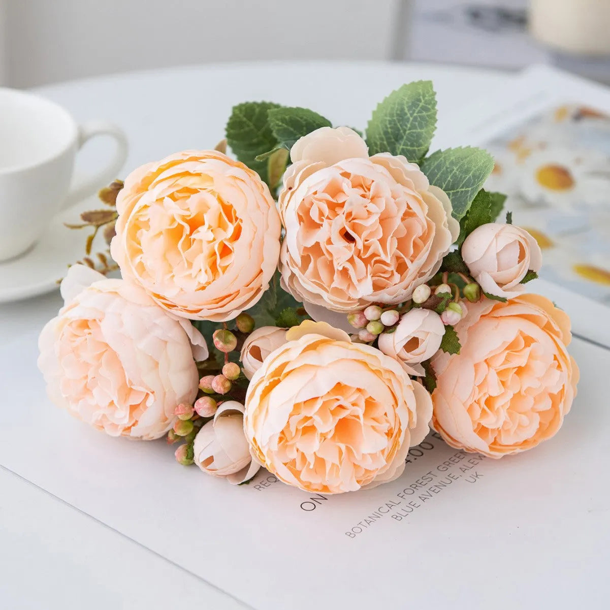 Artificial silk peony bouquet in champagne colour for home decoration and wedding events