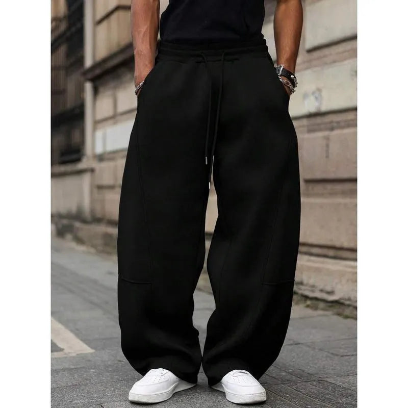 Men's high waist straight-leg casual trousers in a thin bamboo fibre fabric, shown in a cropped length.