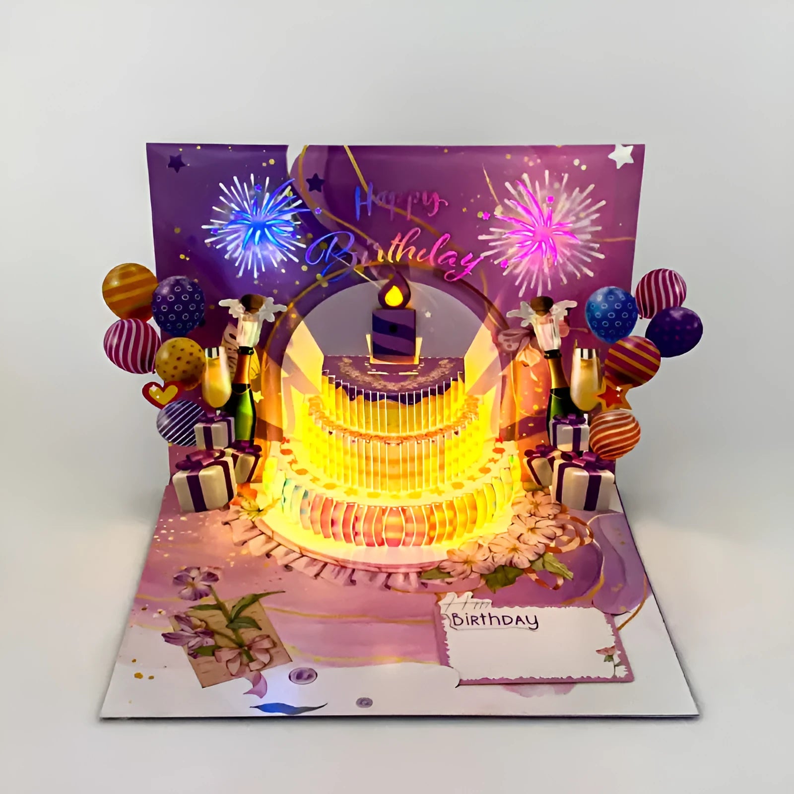 Chinese ink style 3D paper cake greeting card with light music feature, measuring 15 by 20 centimetres.
