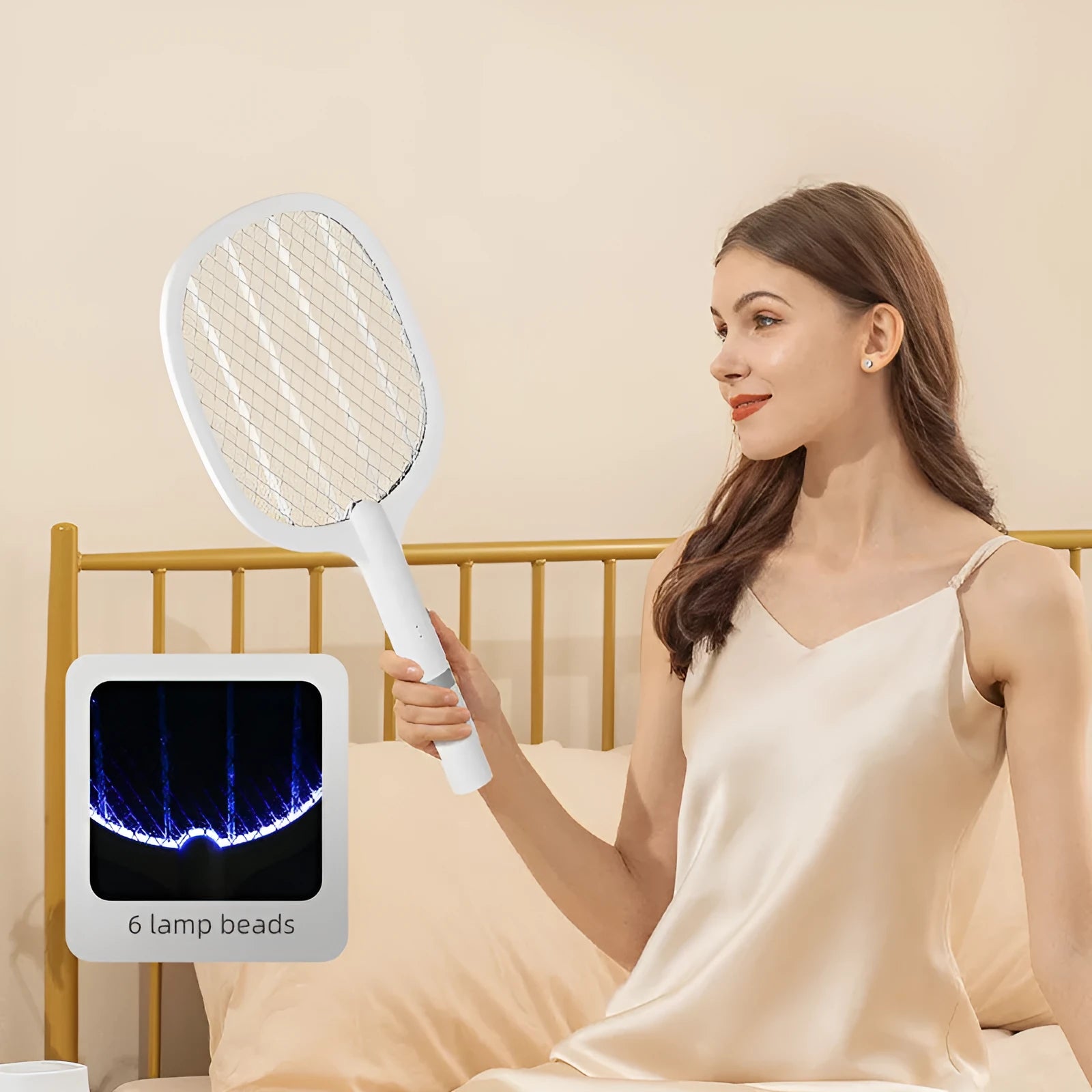 Handheld rechargeable electric mosquito swatter bug zapper in 959 and 996 colour options.