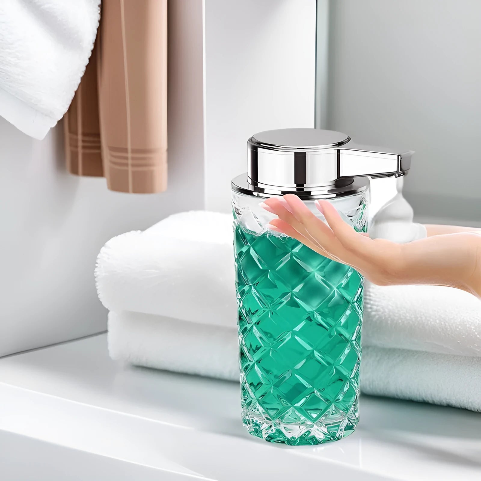 Automatic sensing soap dispenser with PET plastic shell and silver plating finish