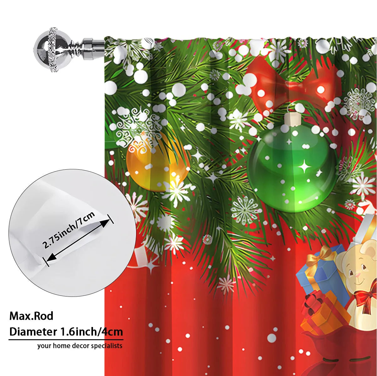 3D digital printed Christmas curtain in a modern style, showing detail of printed pattern and fabric texture.