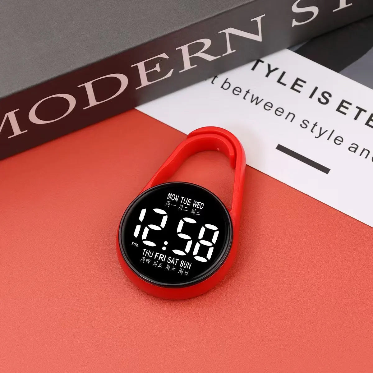 Electronic digital watch with luminous LED display and plastic waterproof casing