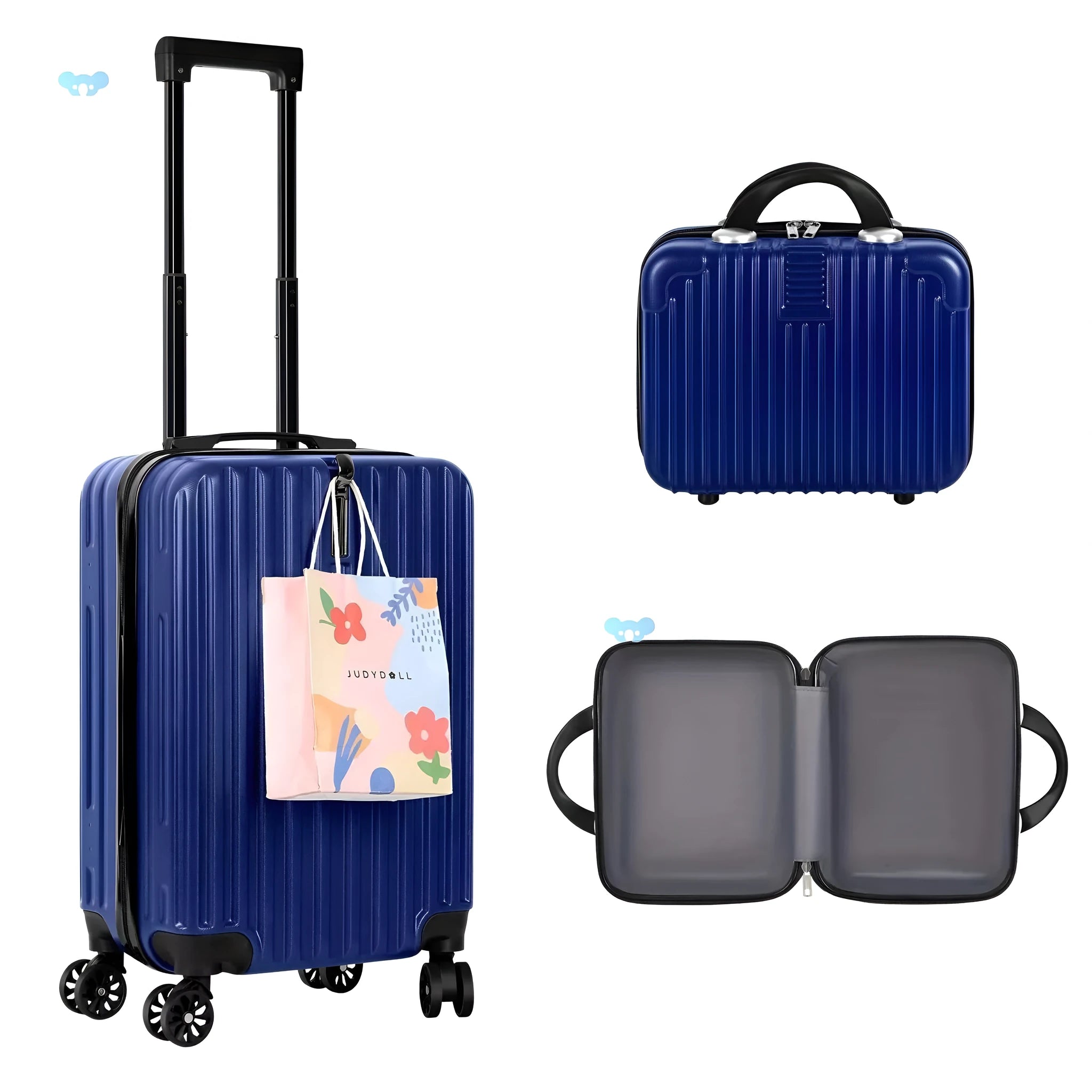 Aluminium alloy luggage travel set showing 14-inch mini box and 20-inch suitcase trunks