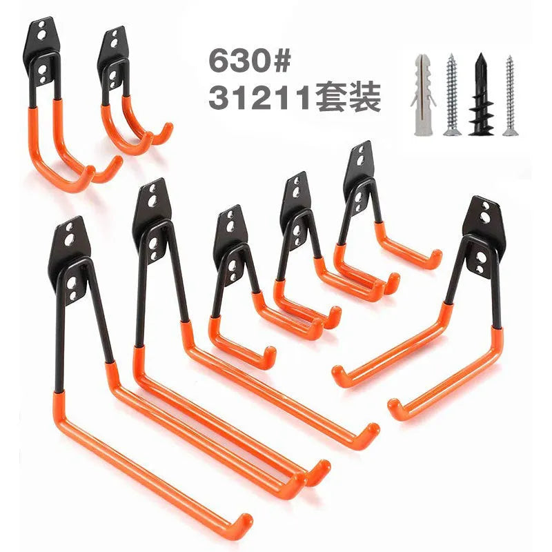 Carbon steel fixed storage hook for wire-wrap board, shown in bright orange