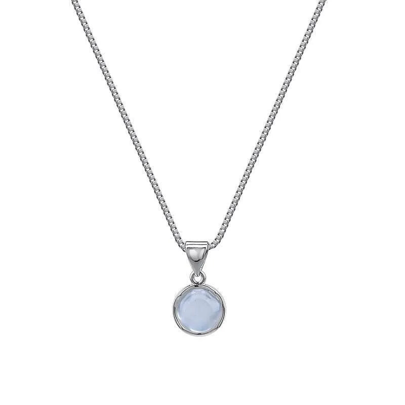 Korean-style women's necklace with geometric oval crystal pendant on adjustable box chain