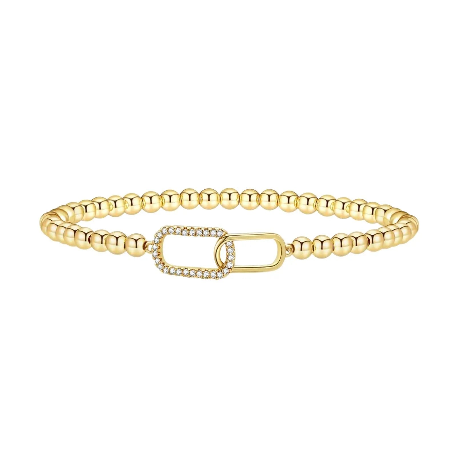 Adjustable stainless steel beaded bracelet for women in a geometric design with round beads.