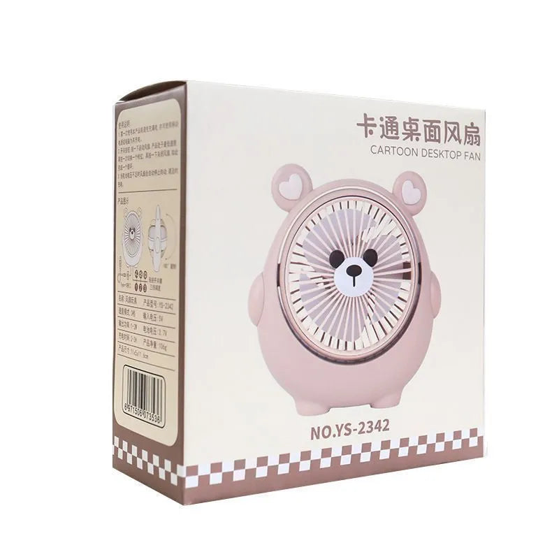 Fashion Cute Dog Desktop Electric Fan in a chosen colour on a desk with USB cable.